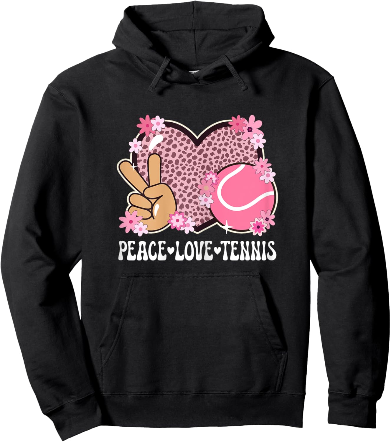 Peace Love Tennis Lover Outfit Cheetah Print Girls Tennis Hoodie - Hoodie | Black