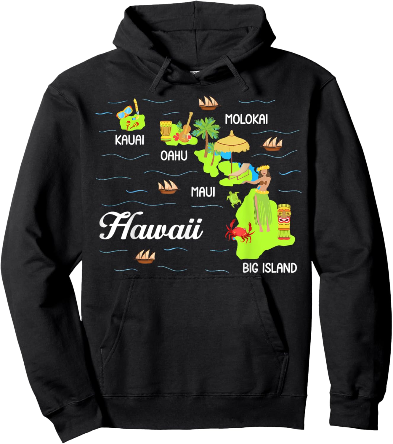 Hawaiian Islands Map Vacation Souvenir Hawaii Travel Lover Hoodie - Hoodie | Black