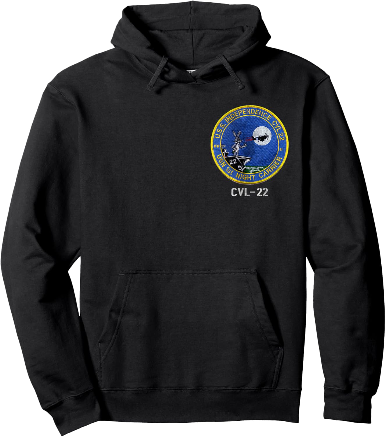 USS Independence CVL-22 Logo American Flag Aircraft Carrier Hoodie - Hoodie | Black