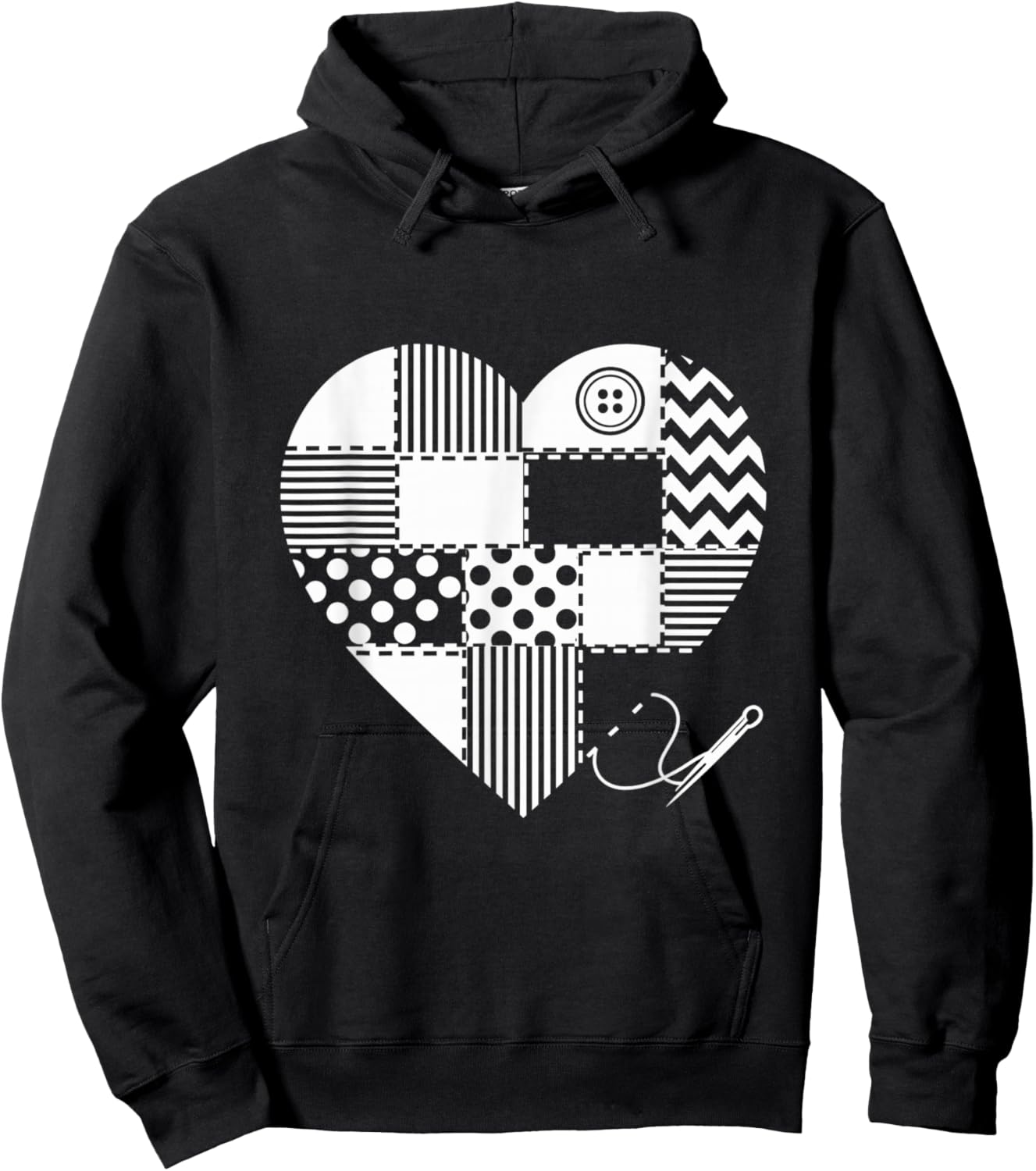 Patchwork Heart Sewing Craft Creative Theme Design Hoodie - Hoodie | Black