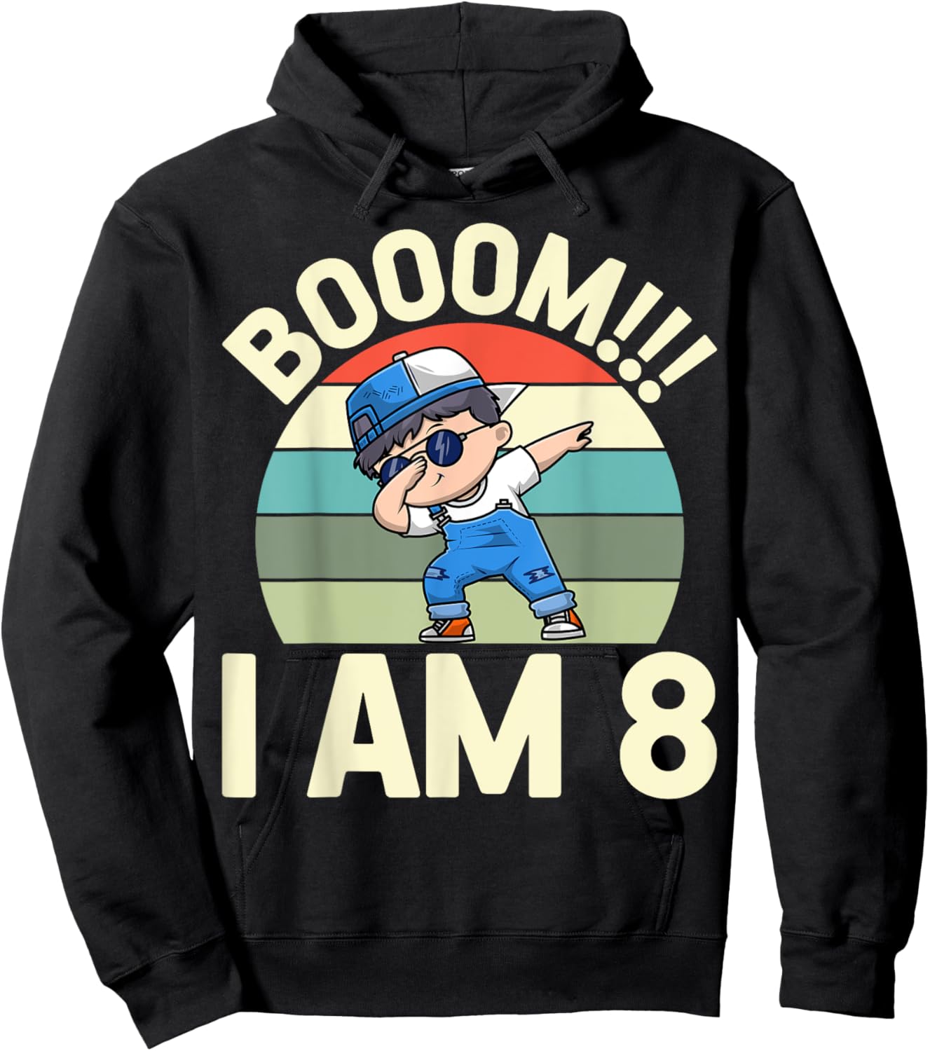 Boom I Am 8 Dabbing Boy Retro 8th Birthday Party Hoodie - Hoodie | Black