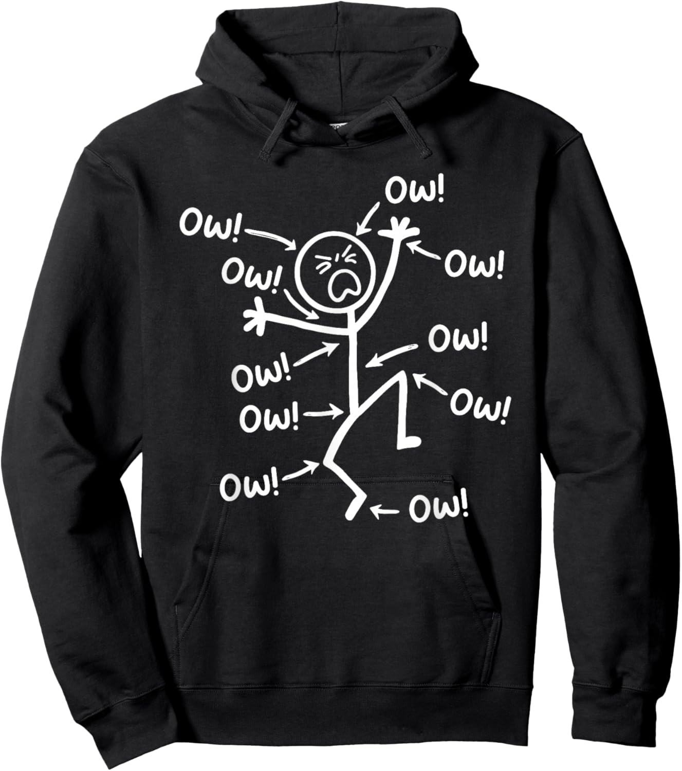 Funny Ow Ow Ow Ow Saying Body Pain Character Humor Sarcastic Hoodie - Hoodie | Black