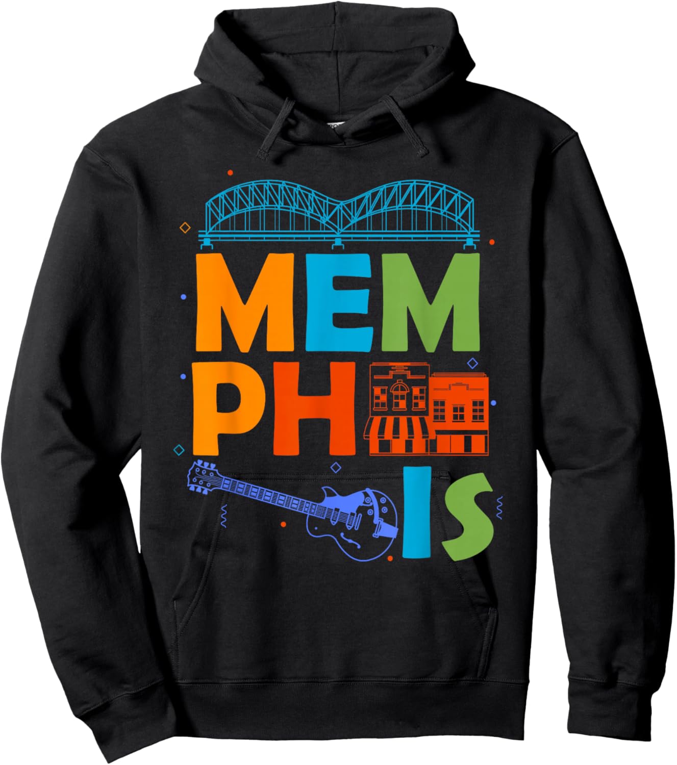 Memphis Souvenir Men Tennessee Skyline City Memphis Hoodie - Hoodie | Black
