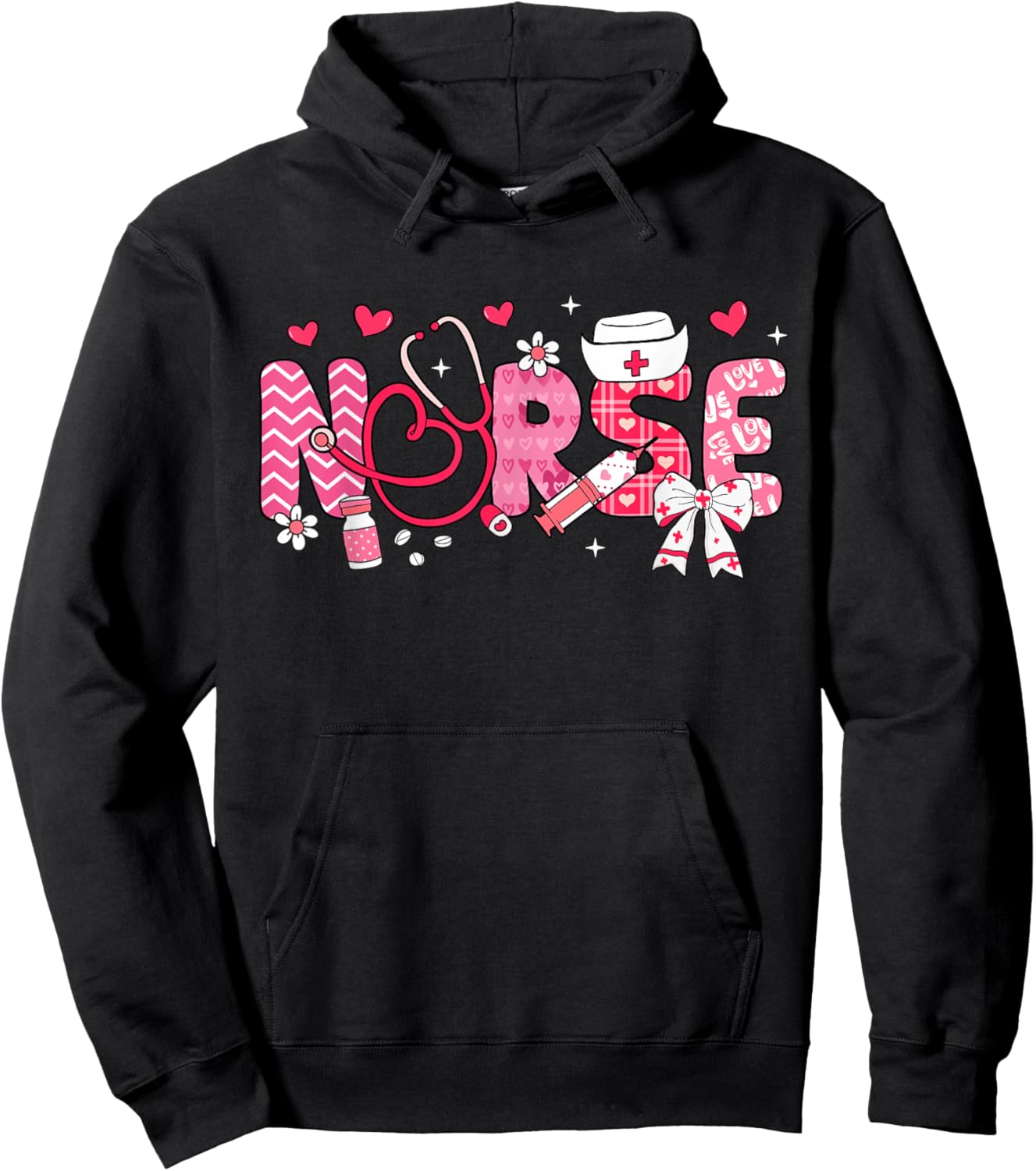 Nurse Valentines Day Valentine Scrub Top Women Scrubs NICU Hoodie - Hoodie | Black