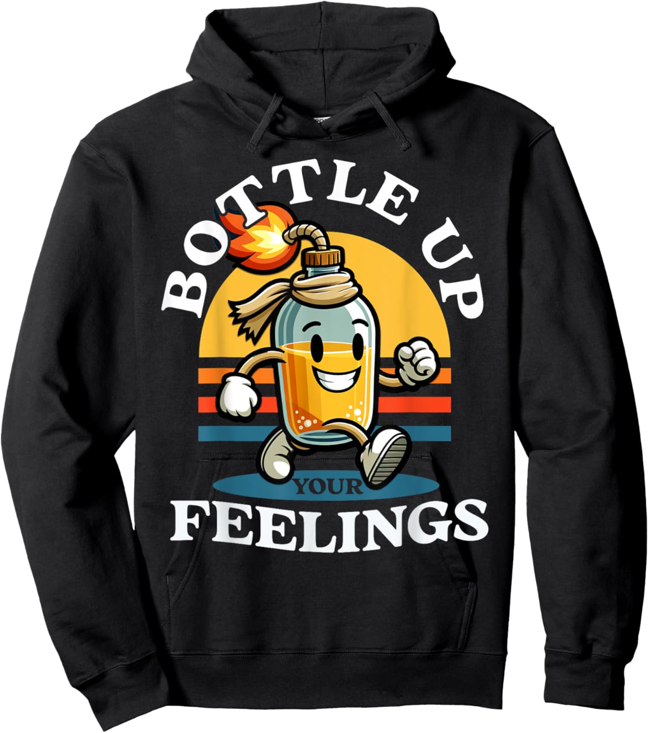 Bottle Up Your Feelings Funny Cartoon Retro Vintage Hoodie - Hoodie | Black