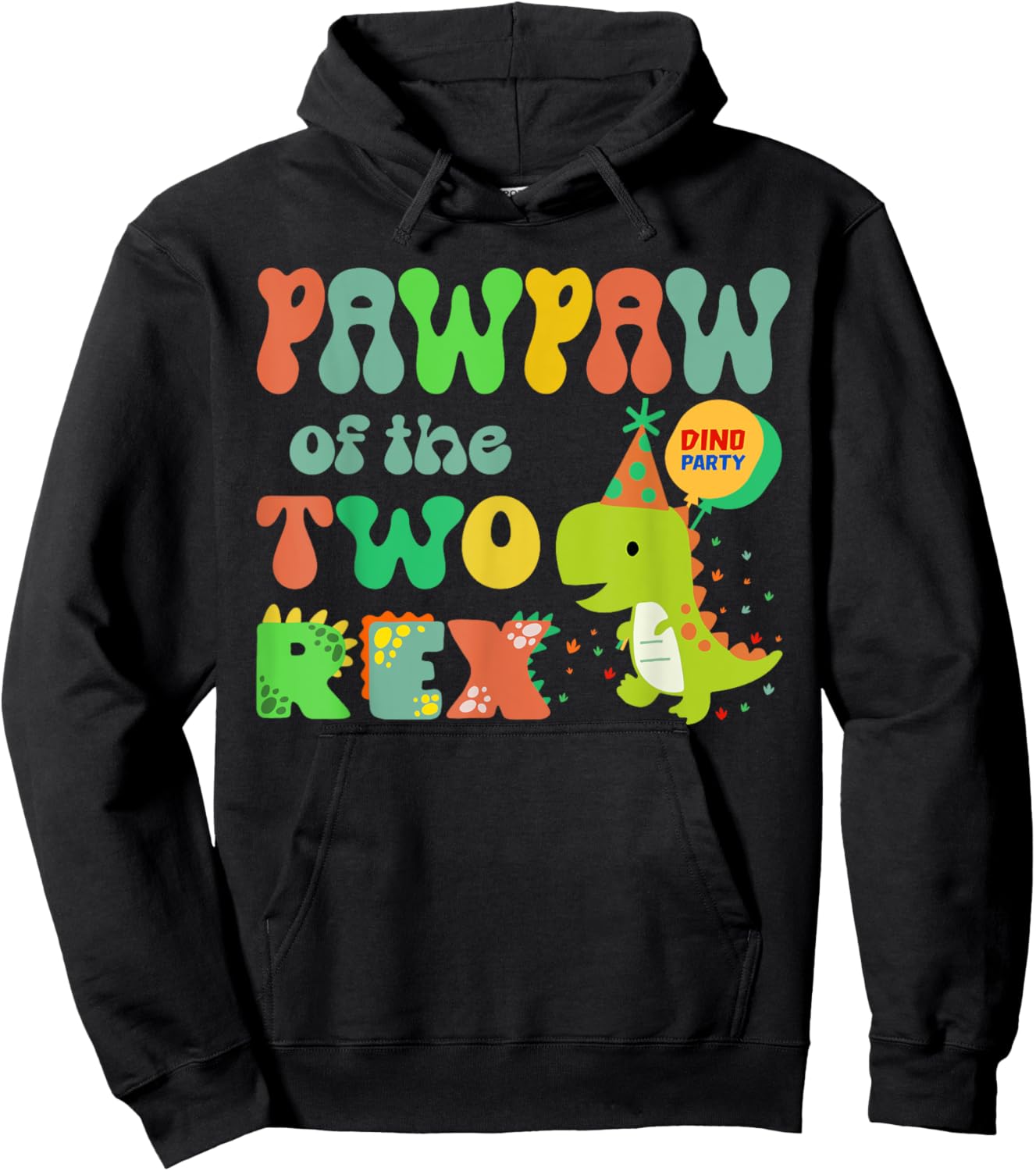 Pawpaw of the Two Rex Birthday Dinosaur Family Matching Hoodie - Hoodie | Black