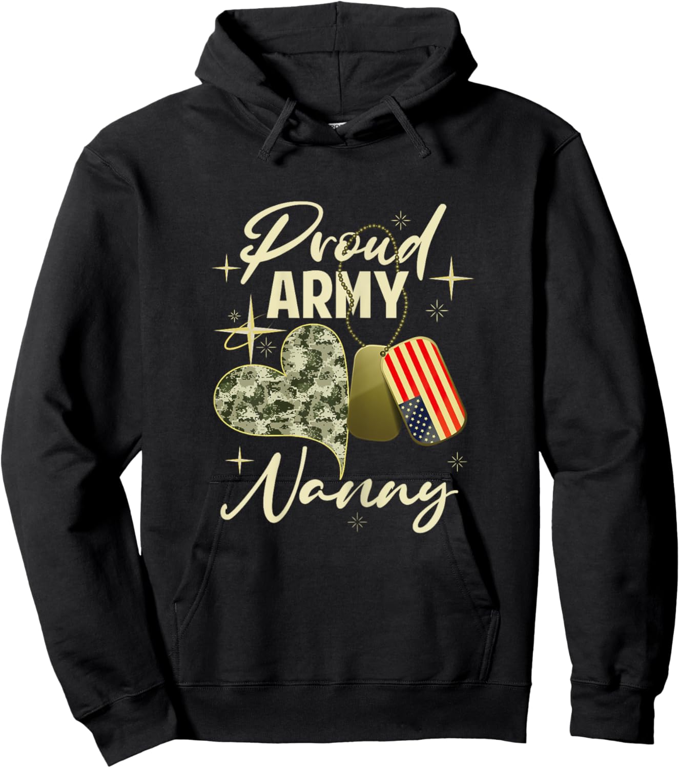 Proud Army Nanny Camouflage Mother's Day Dog Tag US Flag Hoodie - Hoodie | Black