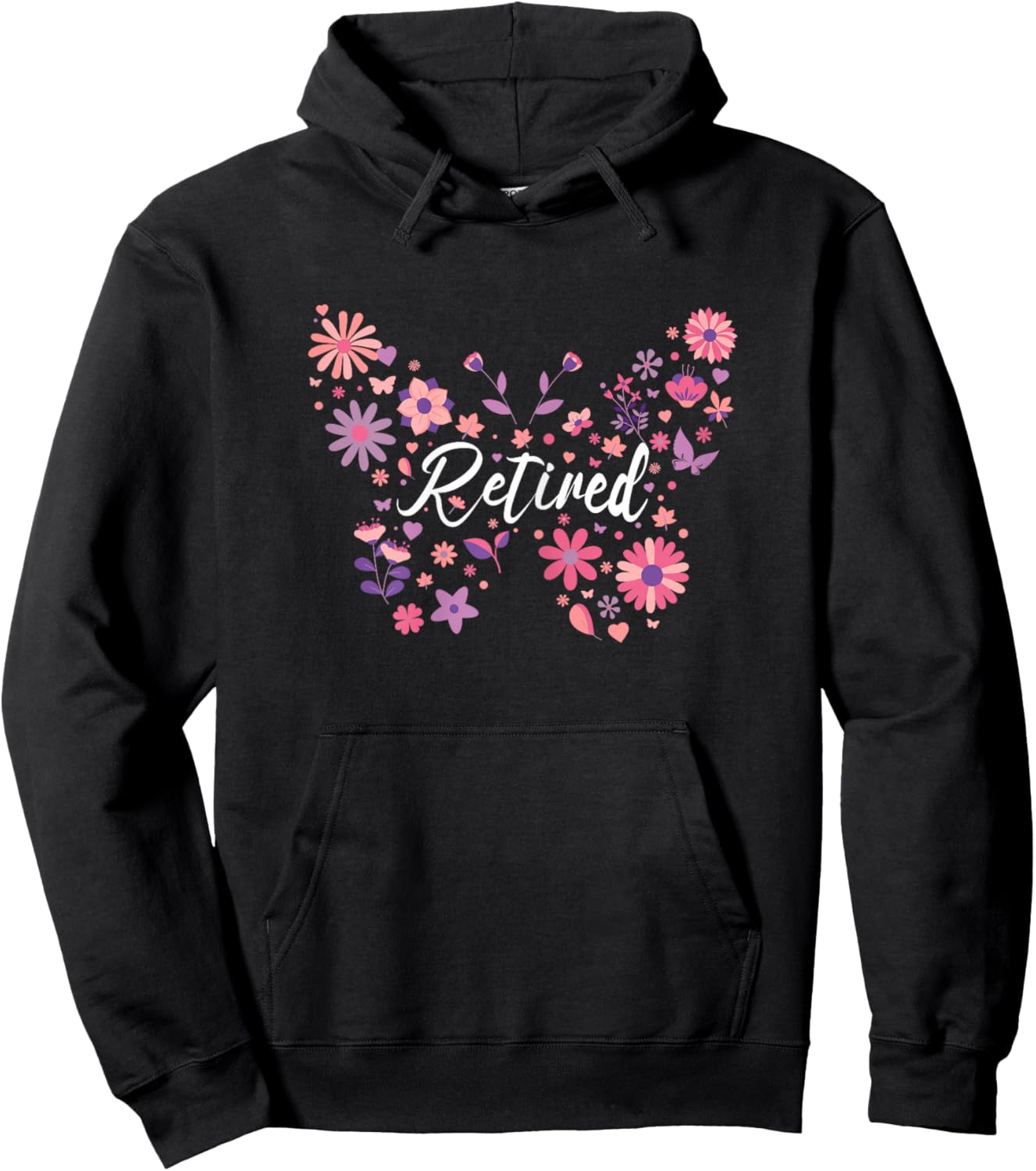 Butterfly Flowers Retirement Retired Woman Hoodie - Hoodie | Black