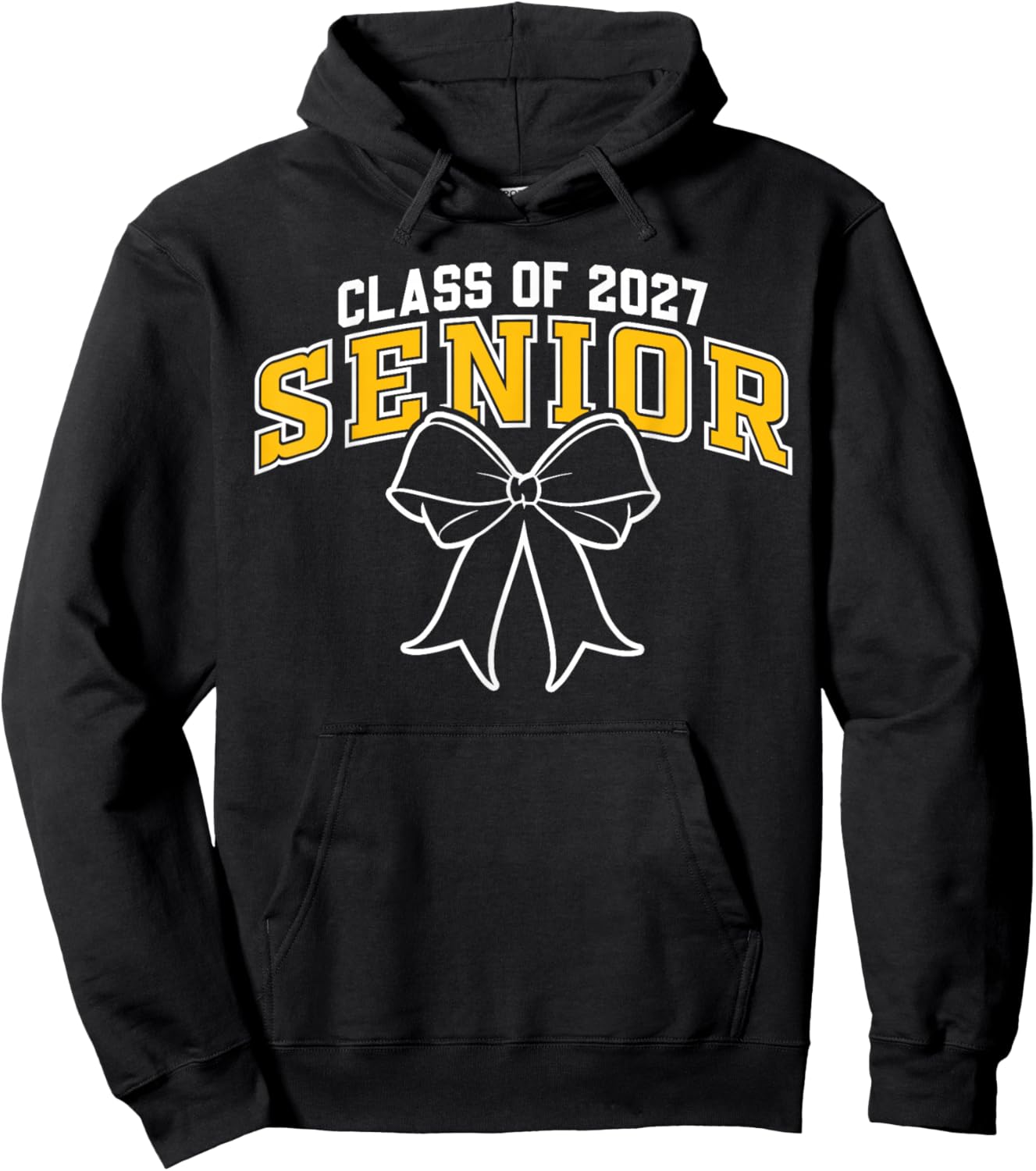 Class of 2027 Senior Graduation Black Gold Coquette Bow Hoodie - Hoodie | Black