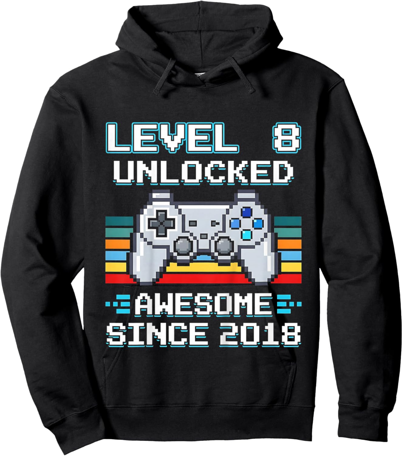 Kids 8th Birthday Gamer Level 8 Unlocked Awesome Since 2018 Hoodie - Hoodie | Black