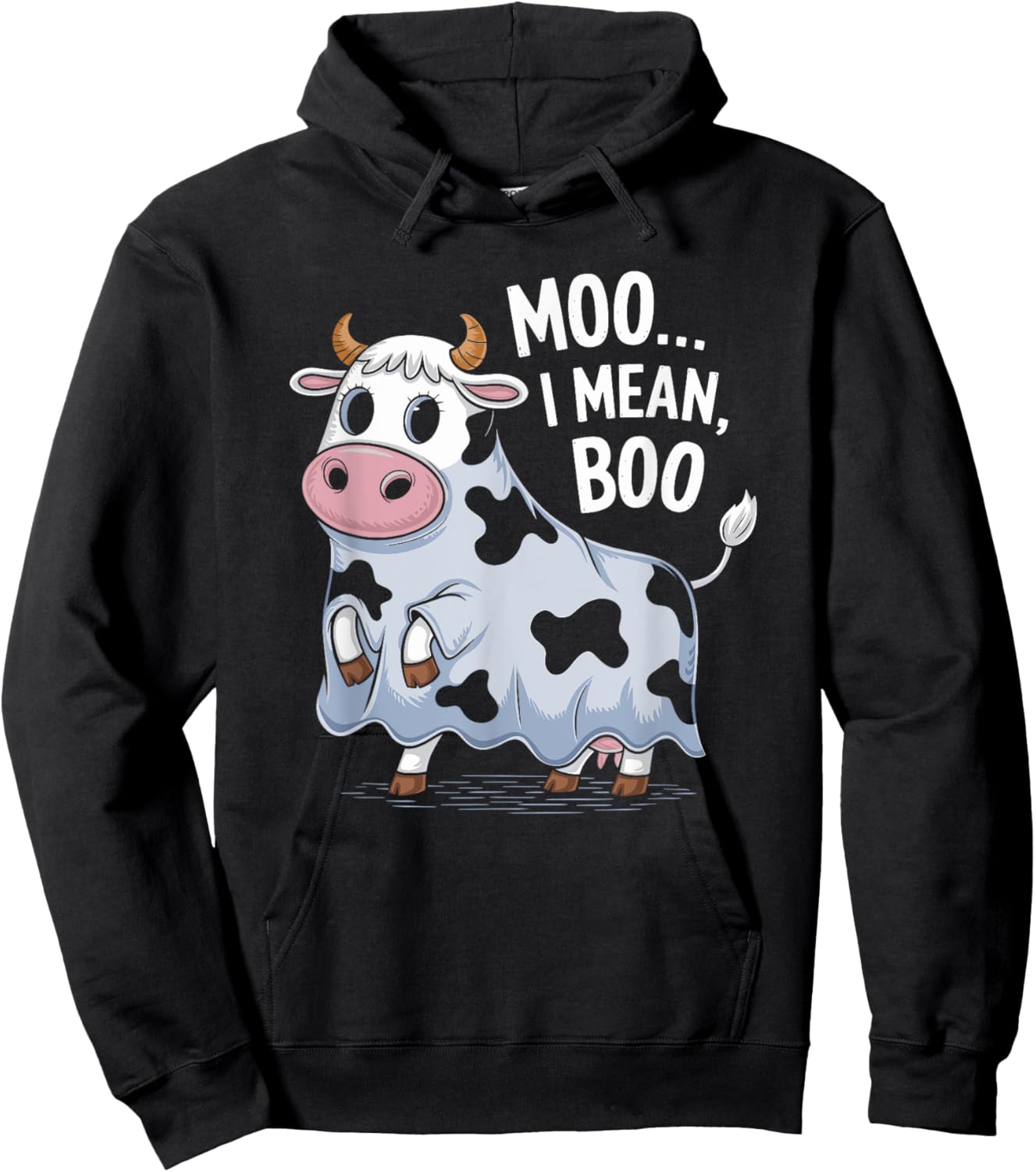 Ghost Cow Moo I Mean Boo Halloween Costume Funny Cow Lover Hoodie - Hoodie | Black