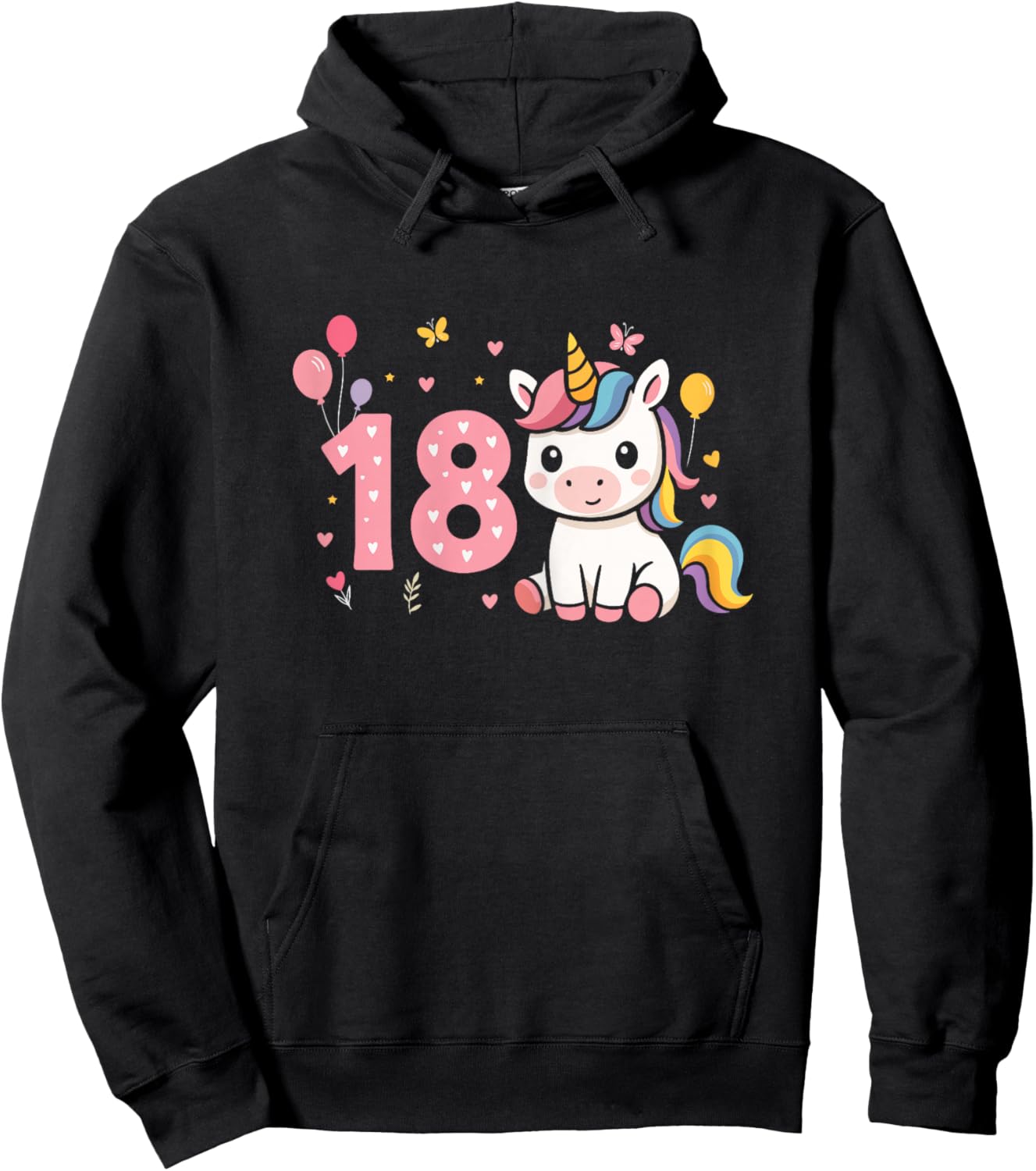 18th Birthday Cute Unicorn Balloon Girl 18 Years Old Hoodie - Hoodie | Black