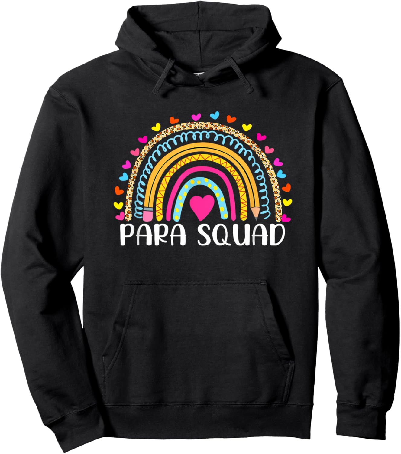 Paraprofessional Para Squad Teacher Crew Boho Rainbow Hoodie - Hoodie | Black