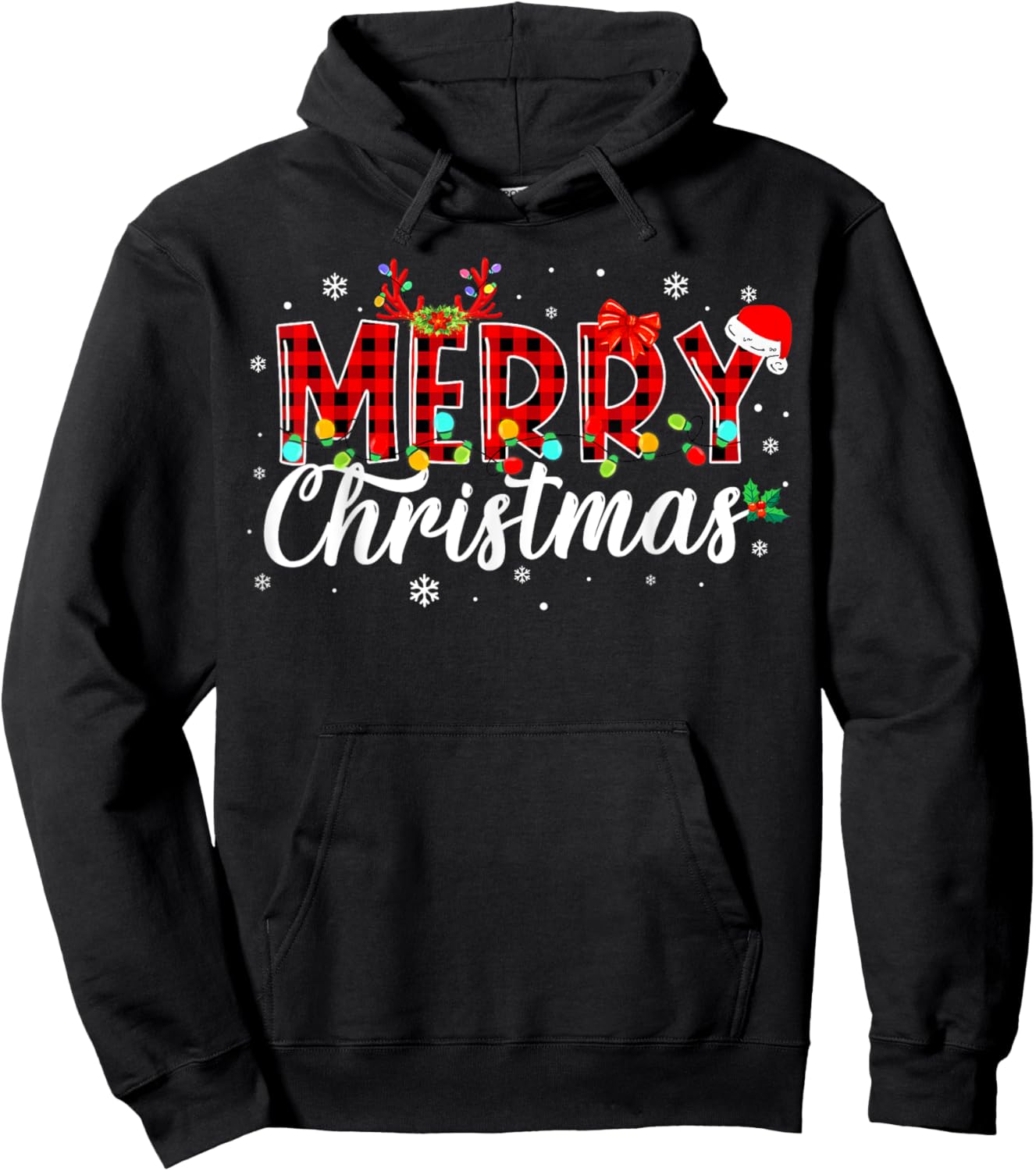 Merry Christmas Buffalo Plaid Red Santa Family Matching Xmas Hoodie - Hoodie | Black