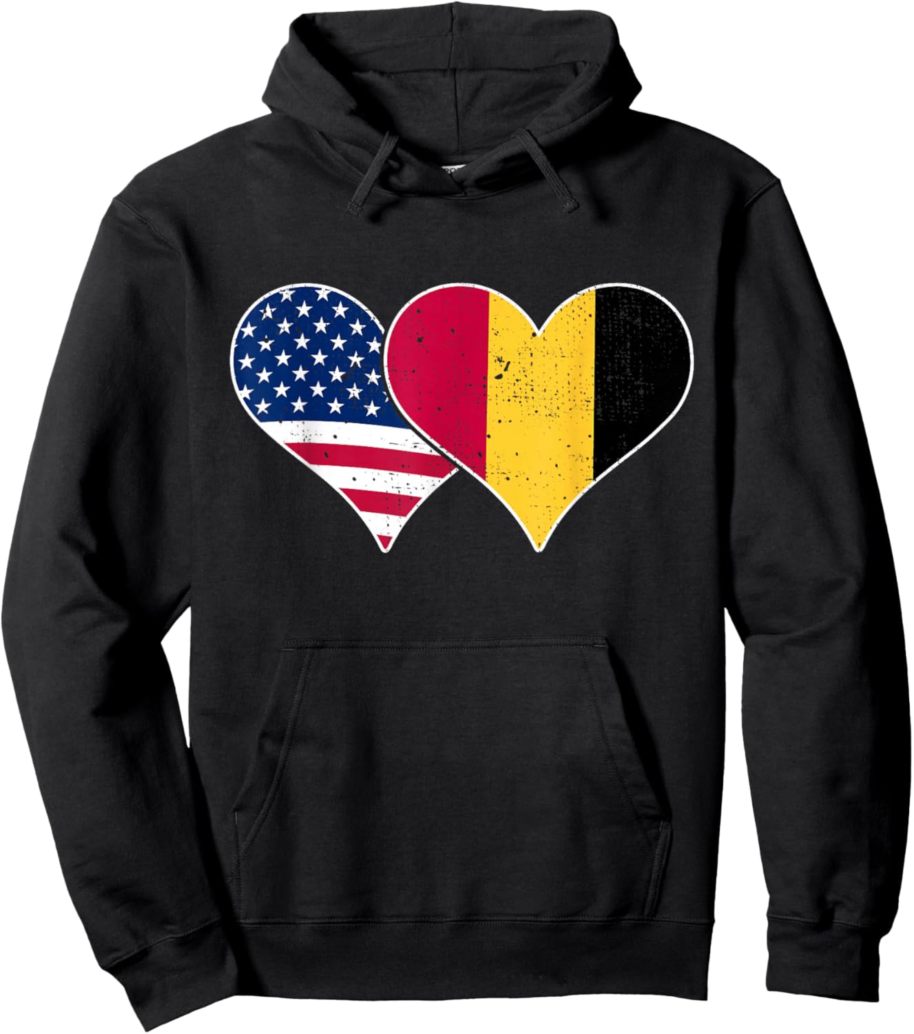 USA and Belgium Flags - American & Belgian Vintage Hearts Hoodie - Hoodie | Black
