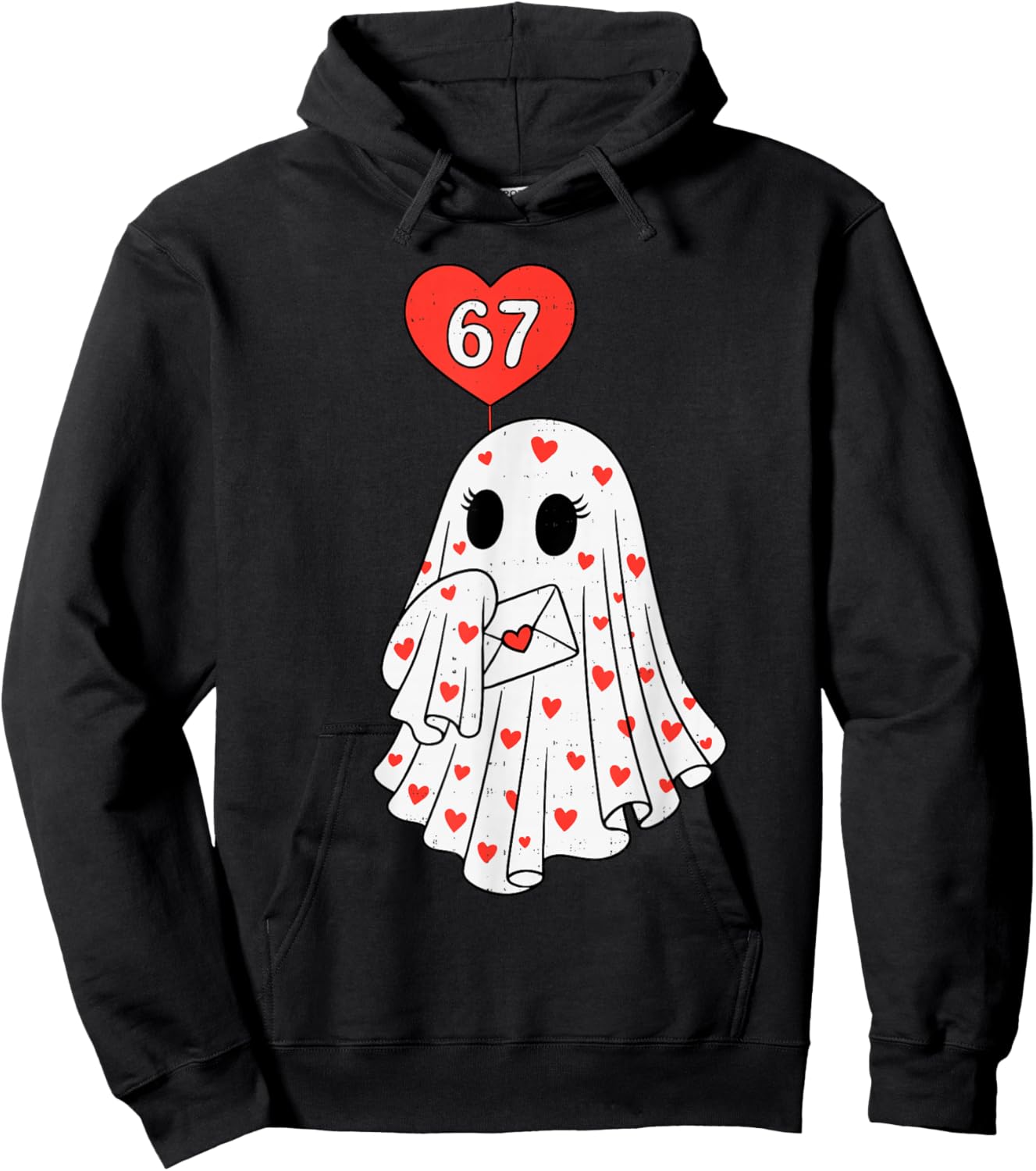 Cute Ghost 6 7 Six Seven Meme Valentines Day Men Women Kids Hoodie - Hoodie | Black