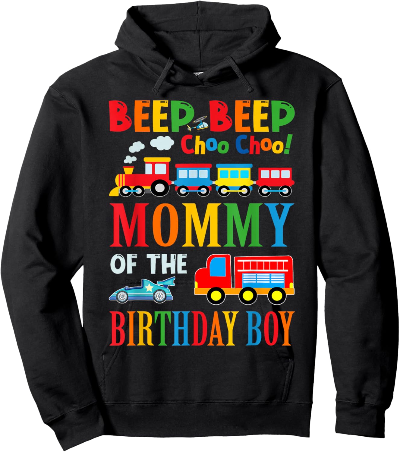 Mommy Of The Birthday Boy Transportation Family Matching Hoodie - Hoodie | Black
