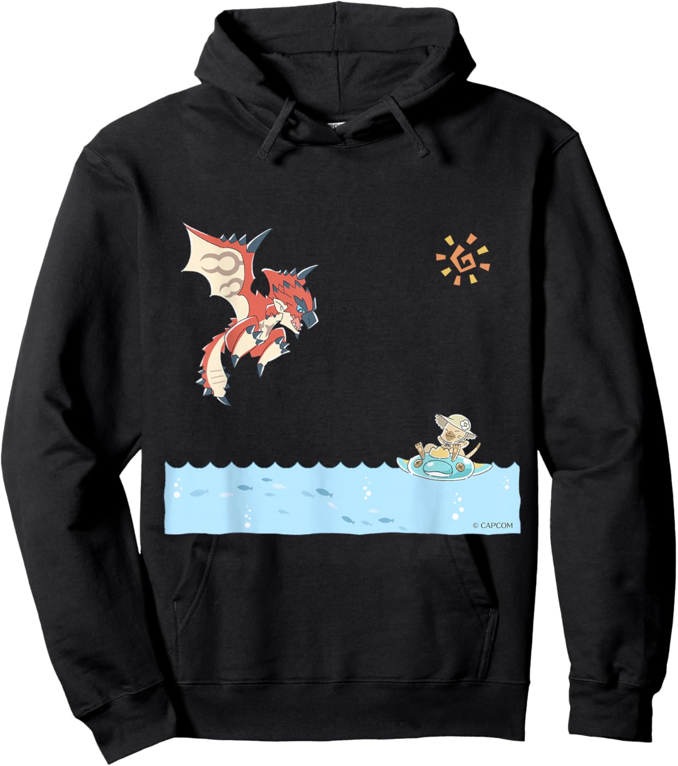 Monster Hunter Rathalos & Swimming Felyne Hoodie - Hoodie | Black