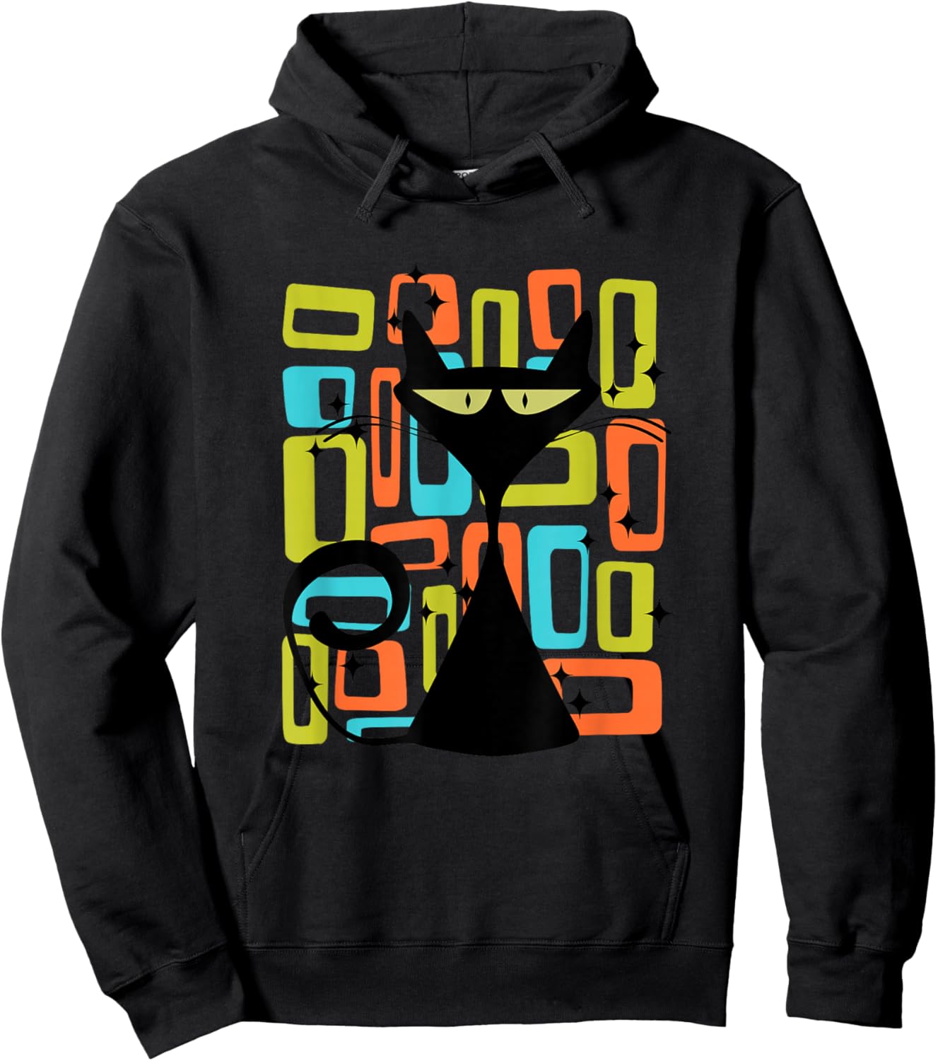 Retro Cat Midcentury Mid Century Style Modern Abstract Shape Hoodie - Hoodie | Black