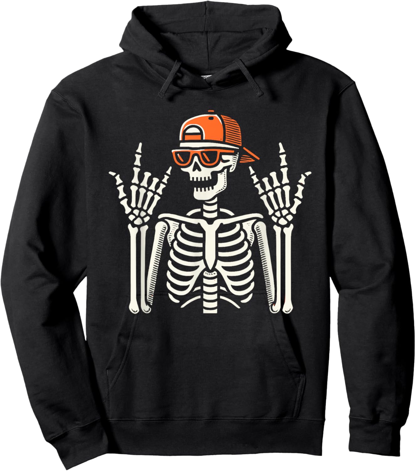 Rocker Skeleton With Cap, Halloween, Men, Rock Hand, Skater Hoodie - Hoodie | Black