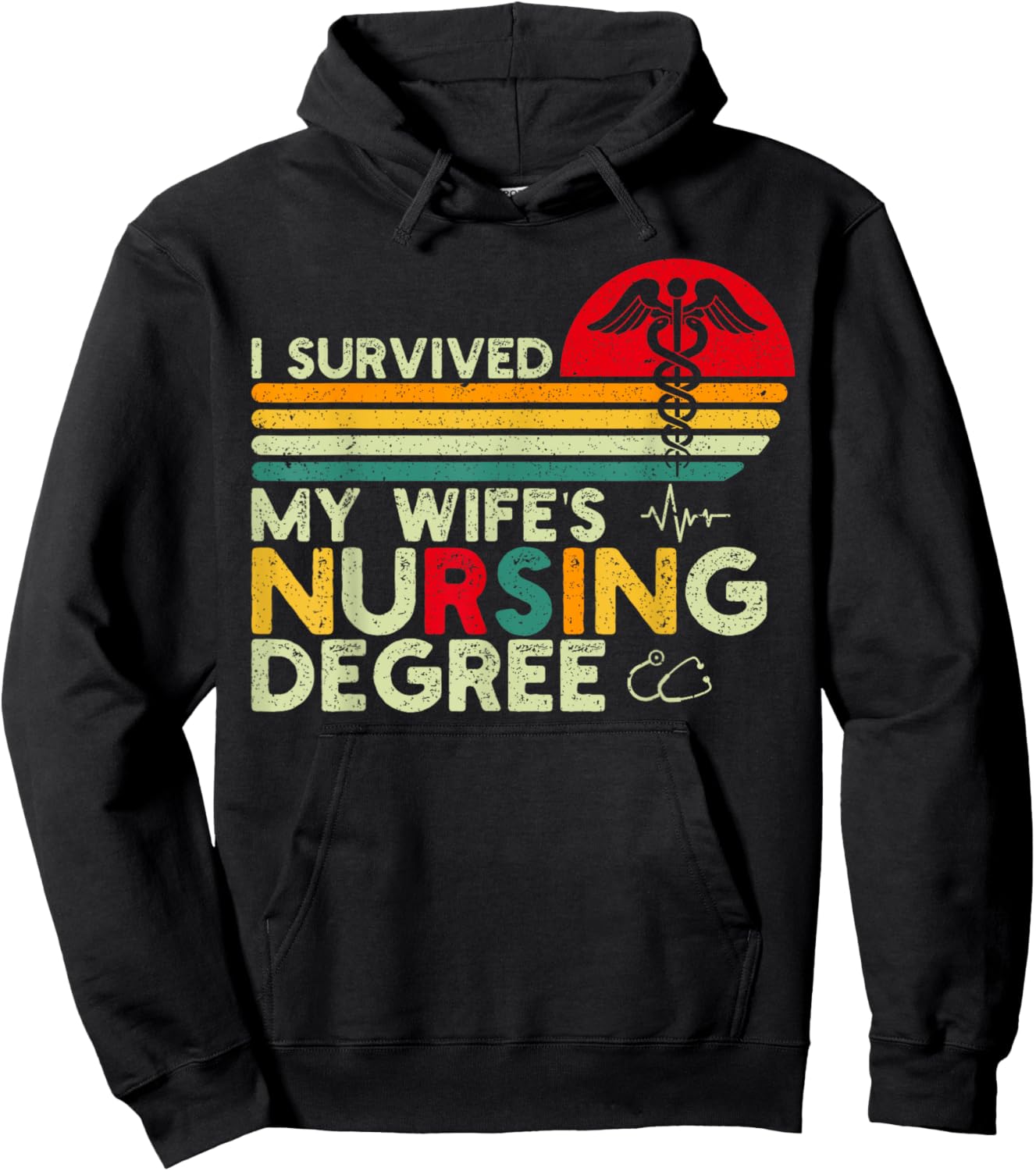 I Survived My Wife's Nursing Degree Nursing School Husband Hoodie - Hoodie | Black