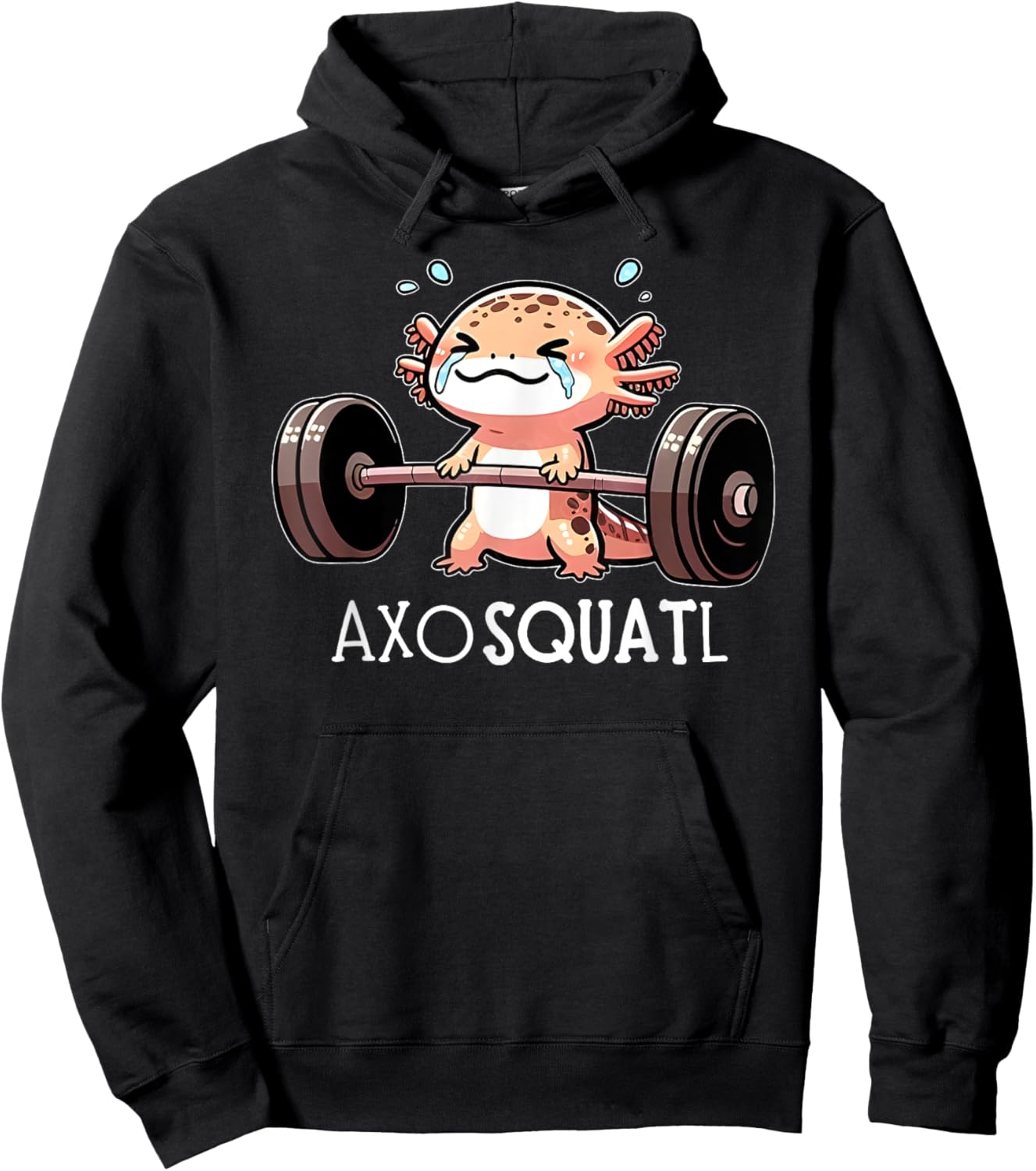 Axolotl Kawaii Weightlifting Fitness Workout Funny Axosquatl Hoodie - Hoodie | Black