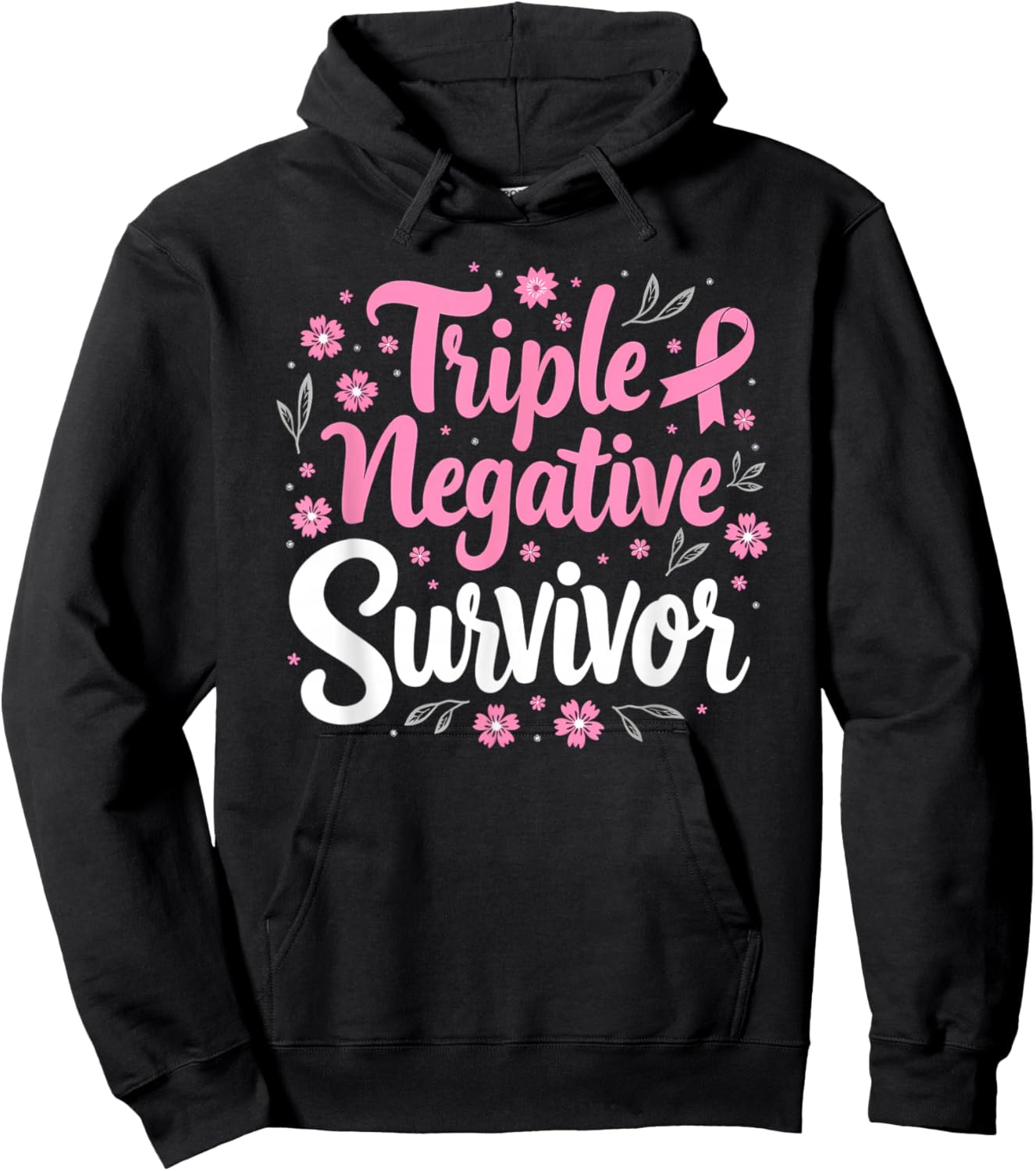 Pink Ribbon Triple Negative Warrior Breast Cancer Survivor Hoodie - Hoodie | Black