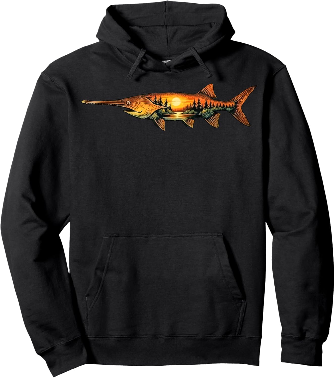 Paddlefish Fishing Sunset Nature Landscape Hoodie - Hoodie | Black