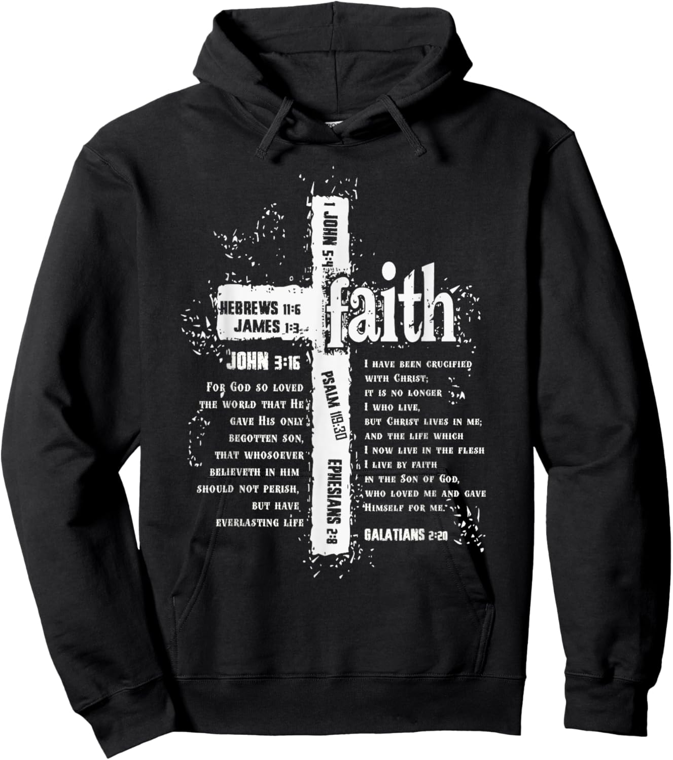 Faith Cross and Bible Verses Hoodie - Hoodie | Black
