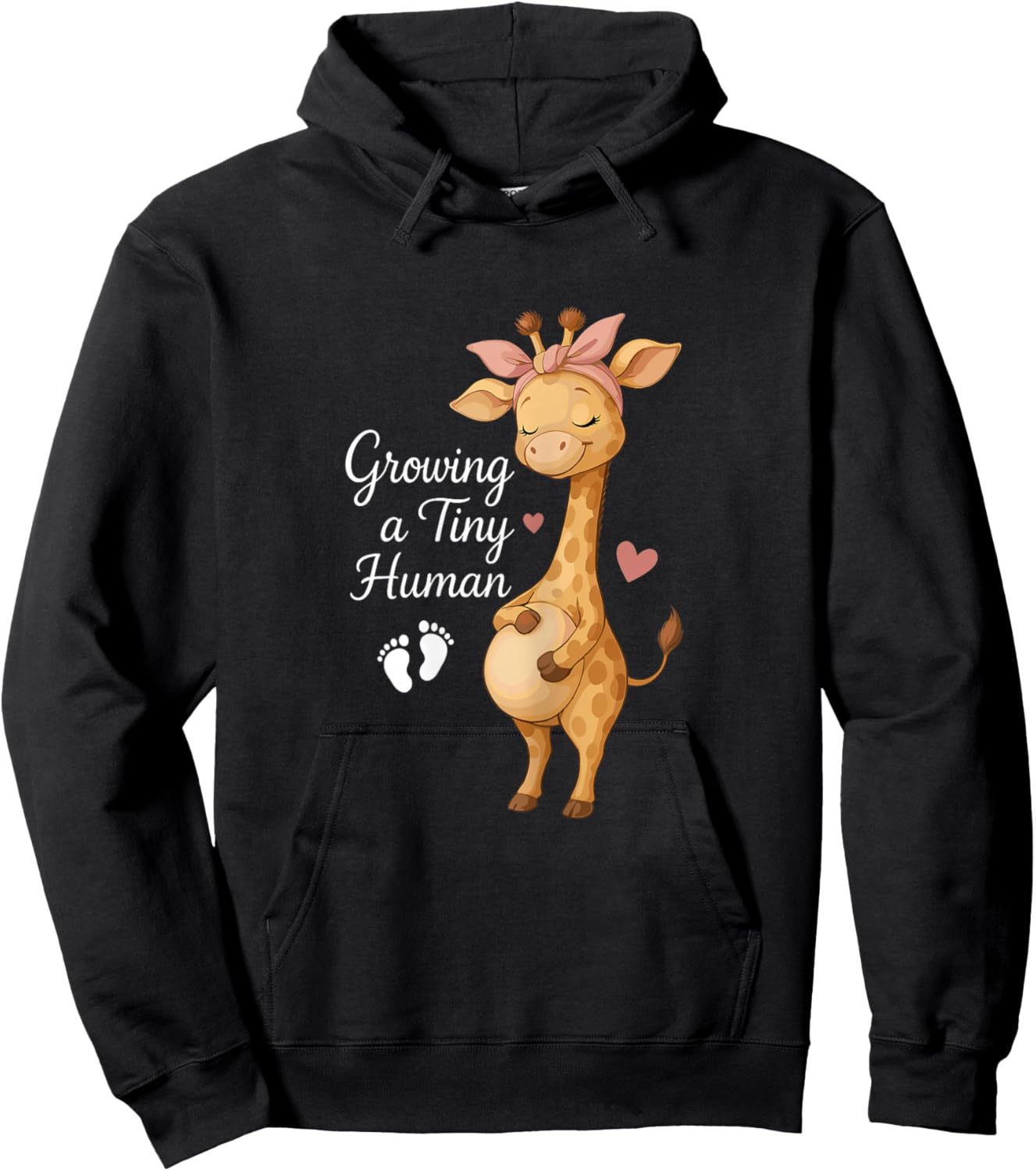 Growing A Tiny Human Cute Giraffe Pregnancy Announcement Hoodie - Hoodie | Black