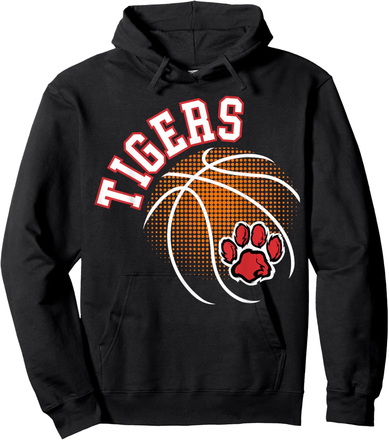 Tigers Basketball Red Tiger Pride Paw Print School Spirit Hoodie - Hoodie | Black