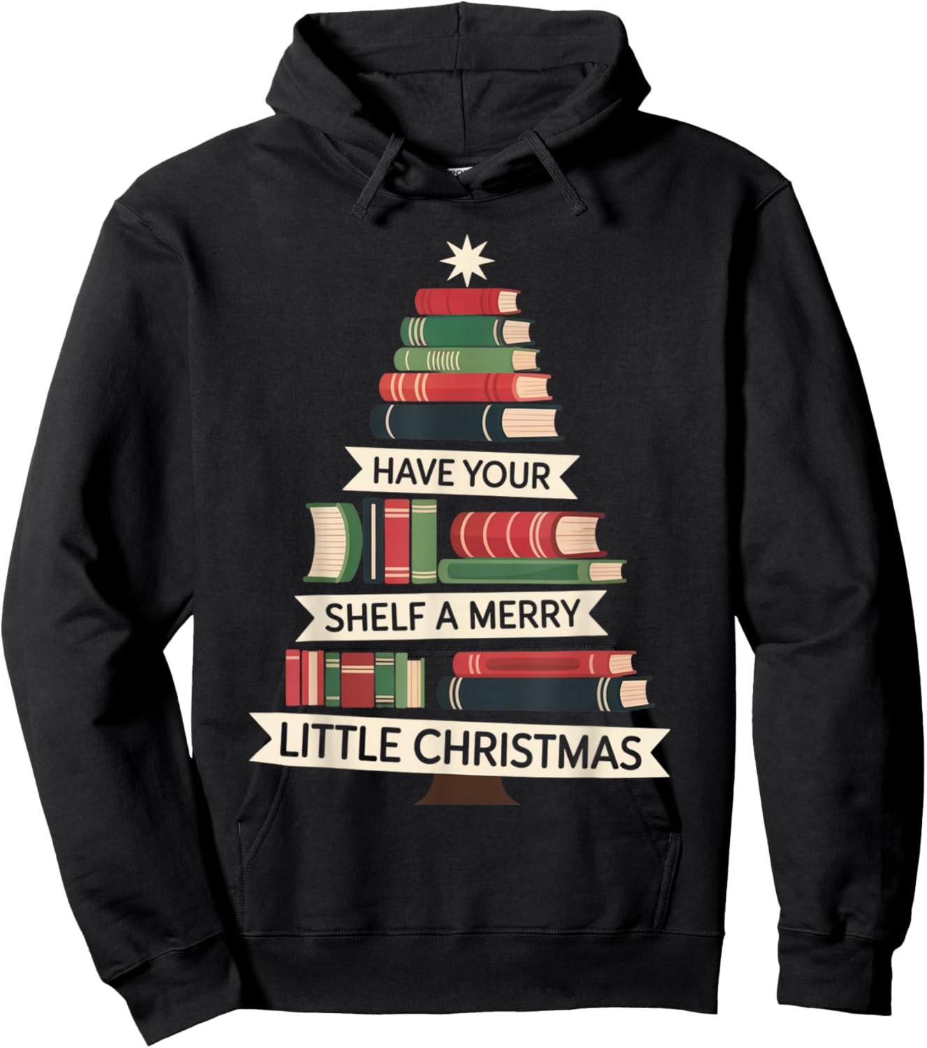 Funny Book Merry Little Christmas Tree Holiday Design Hoodie - Hoodie | Black