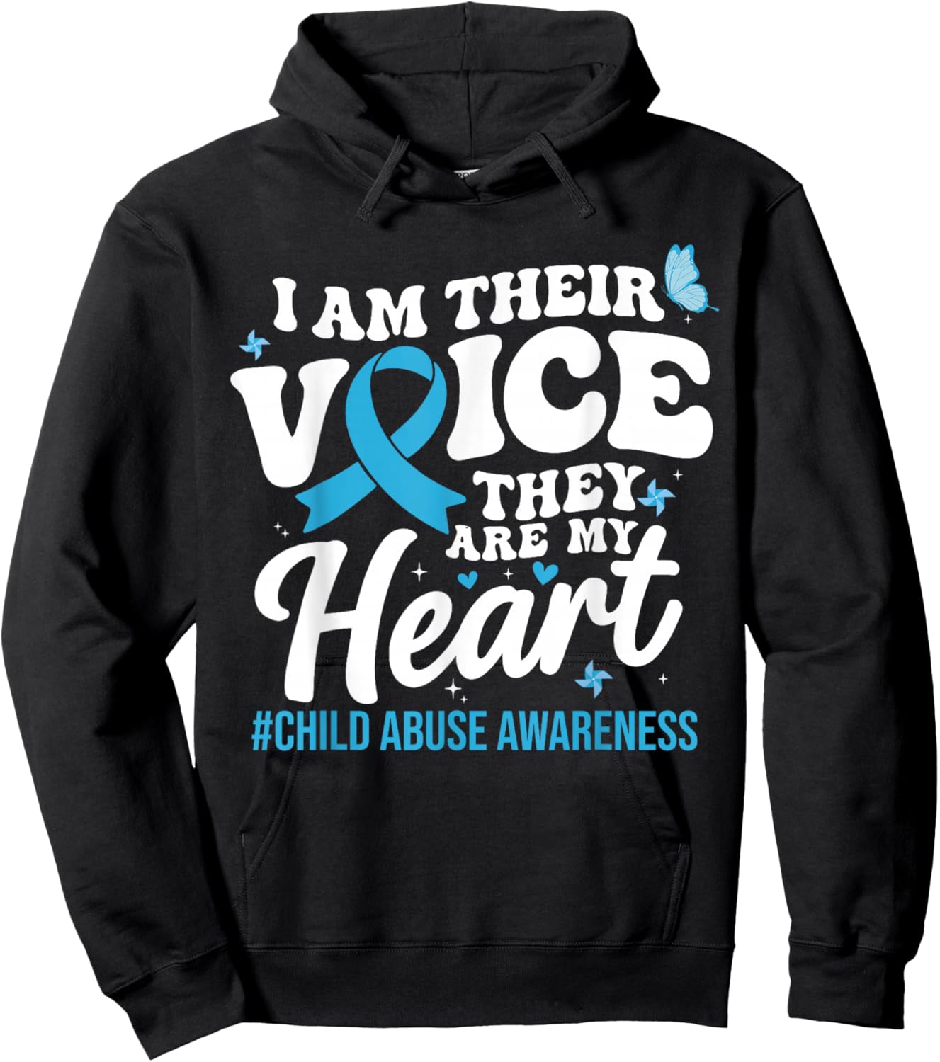 Groovy I'm Their Voice Support Child Abuse Awareness Blue Hoodie - Hoodie | Black