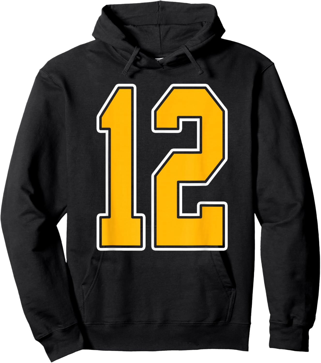 Gold and White Sports Number 12 Jersey Uniform Player Hoodie - Hoodie | Black