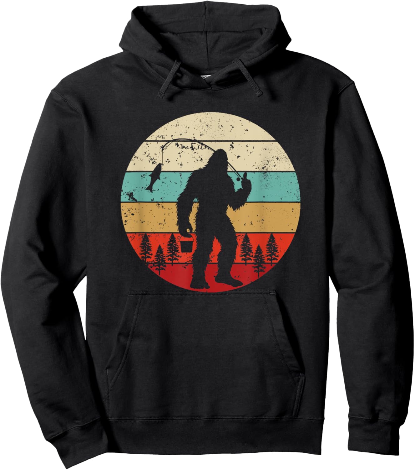 Bigfoot Fishing Funny Fisherman Retro Sasquatch Dad Men Kids Hoodie - Hoodie | Black