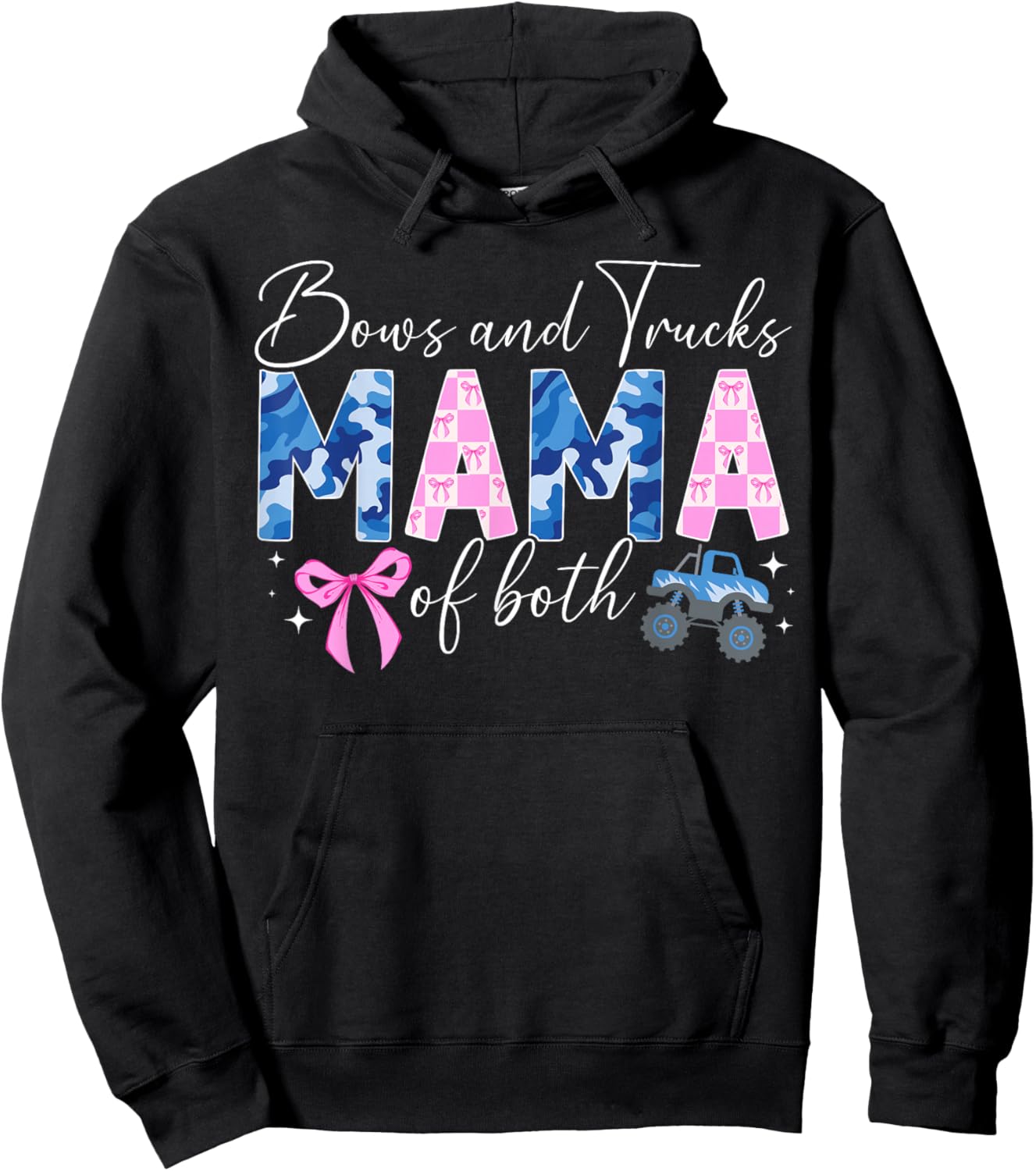 Bows and Trucks Mama of Both Mother of Boys and Girls Hoodie - Hoodie | Black