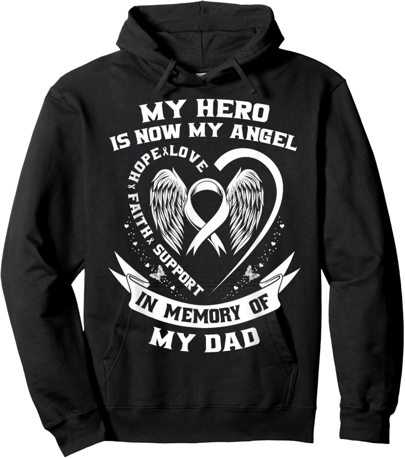Lung Cancer Awareness Shirts Dad My Hero Is Now My Angel Hoodie - Hoodie | Black