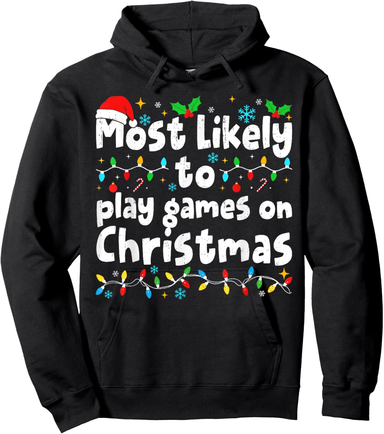 Most Likely to Play Video Games On Christmas Matching Family Hoodie - Hoodie | Black