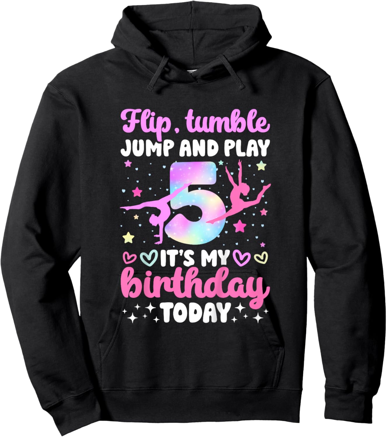 Kids 5th Gymnastics Birthday Party Five Year Old Gymnast Girl Hoodie - Hoodie | Black