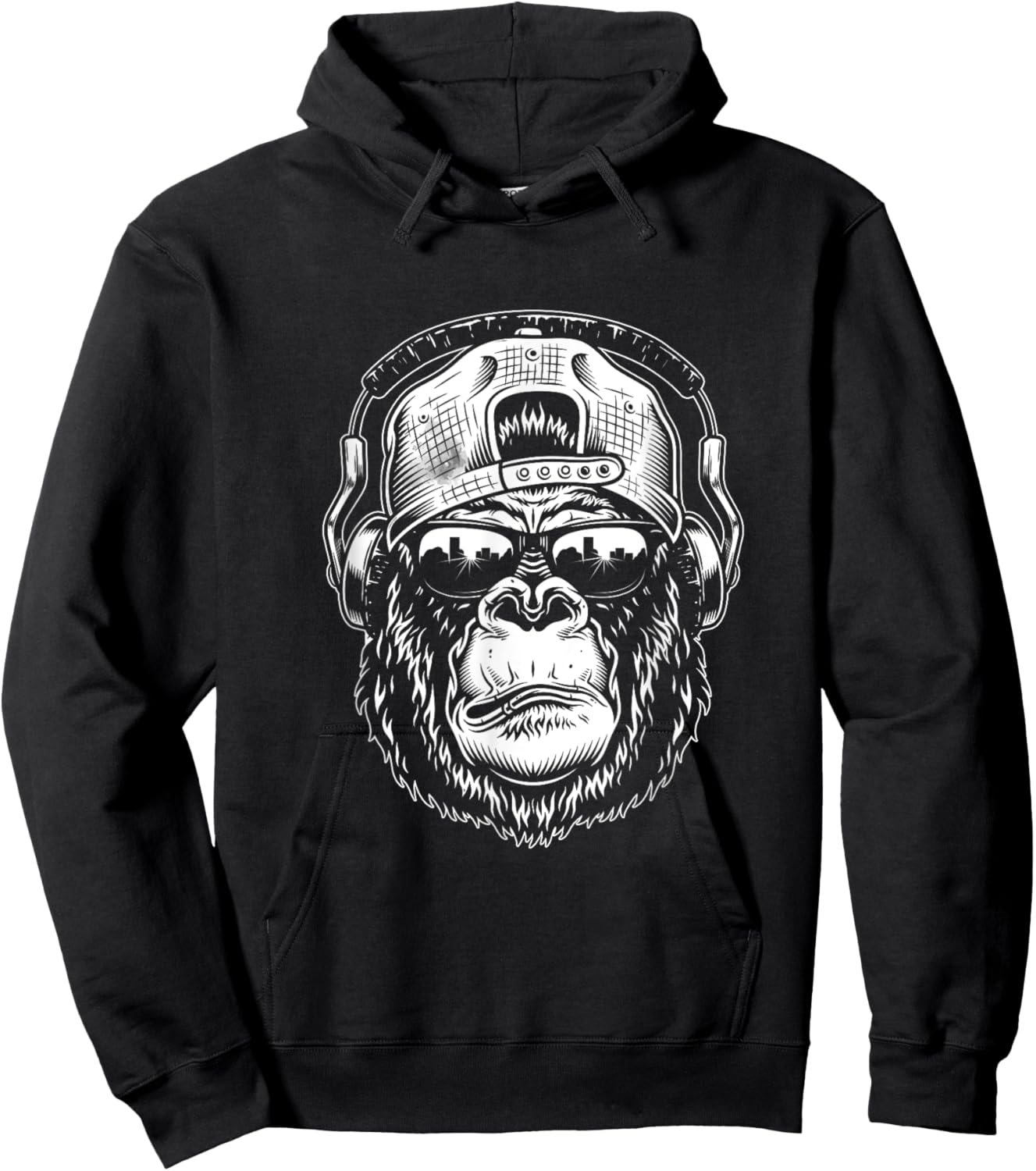 Monkey Cool Chimpanzee Sunglasses Headphones Hoodie - Hoodie | Black