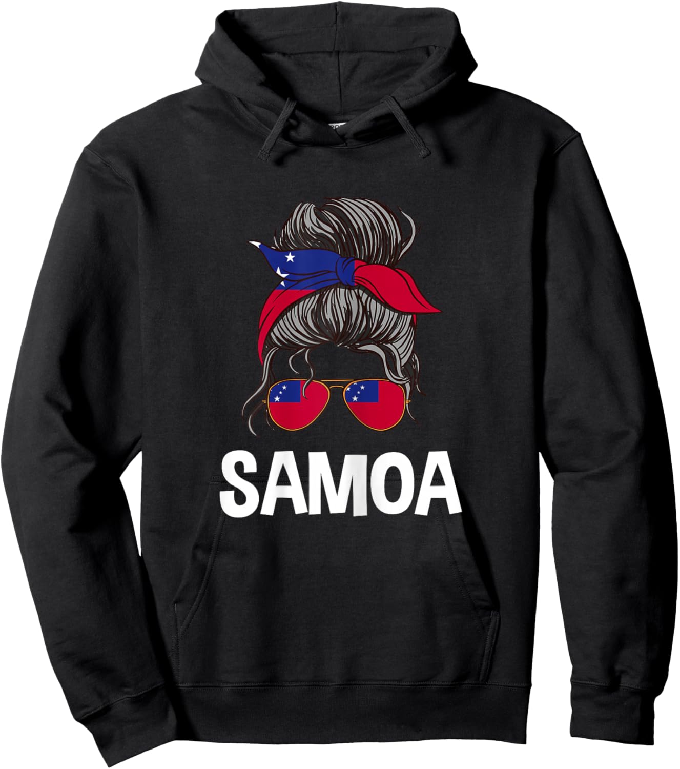 Samoa Messy Bun Girl Samoan Pride Flag Design Hoodie - Hoodie | Black