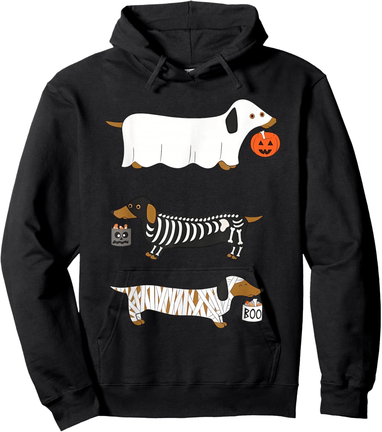 Funny Dachshund Ghost Halloween Spooky Season Weenie Dog Hoodie - Hoodie | Black