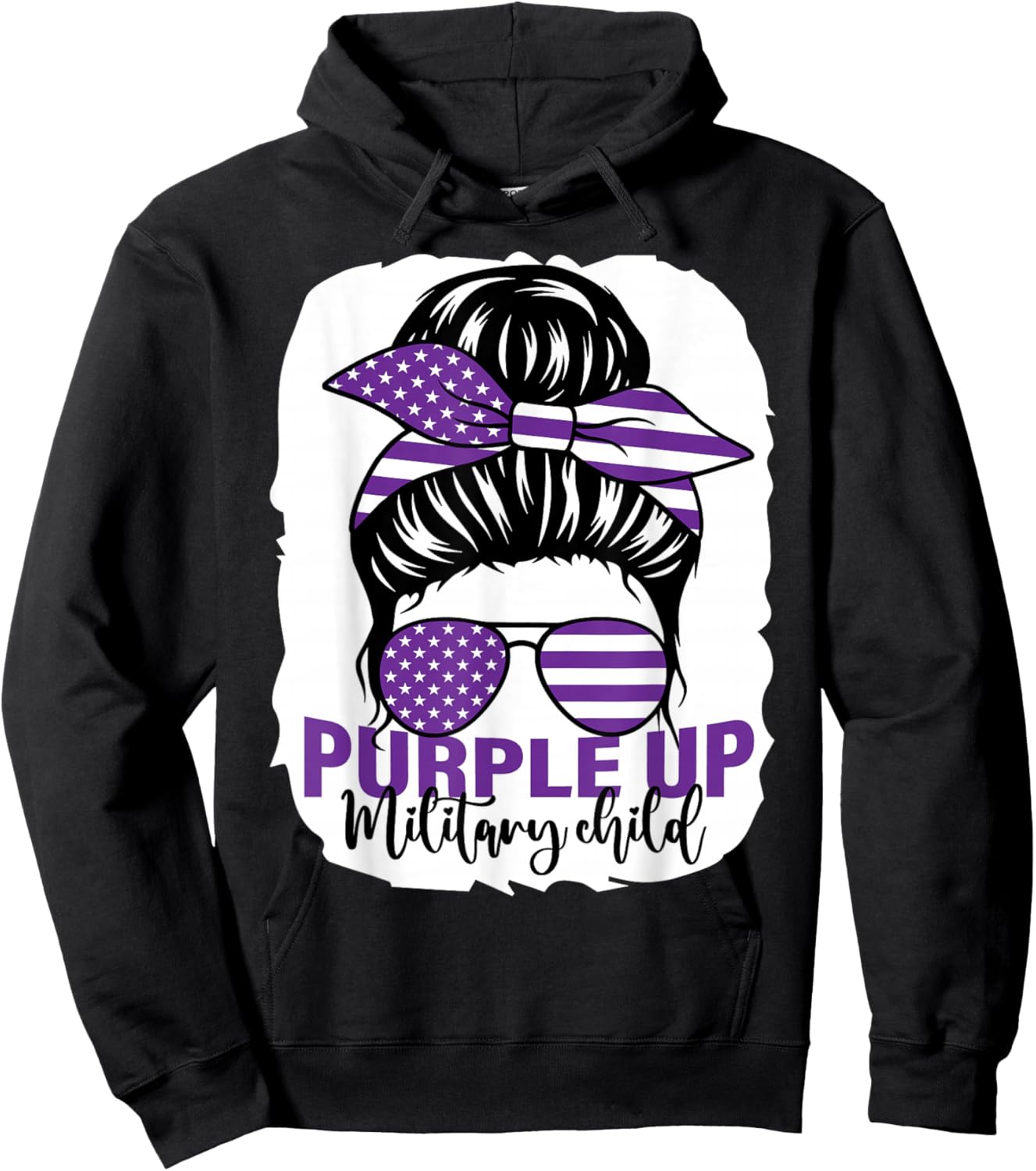 Purple Up For Military Kids Messy Bun Military Child Hoodie - Hoodie | Black