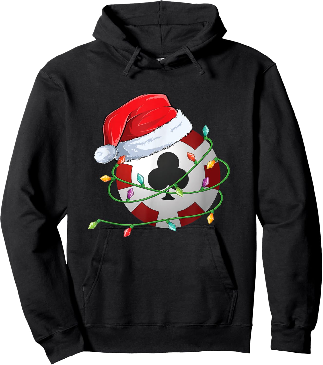 Christmas Poker Chip in Santa Hat wrapped in Holiday Lights Hoodie - Hoodie | Black