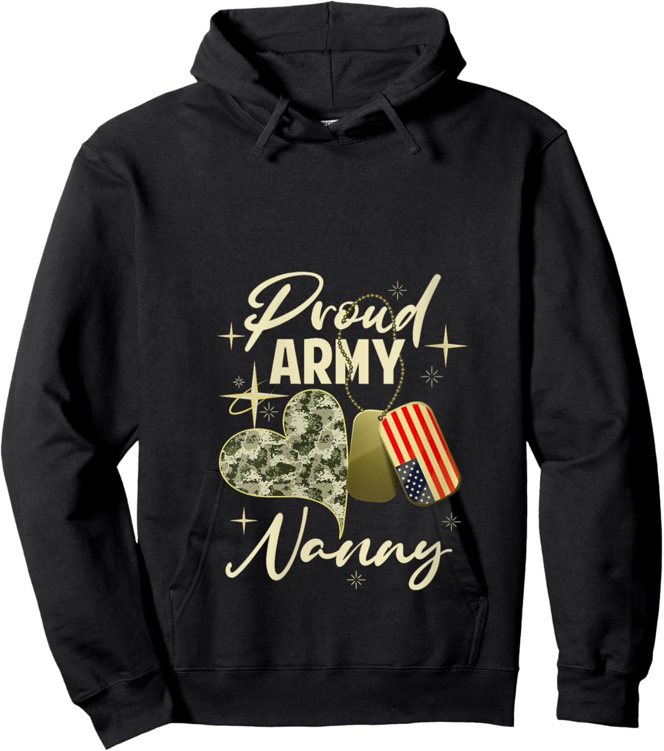 Proud Army Nanny Camouflage Mother's Day Dog Tag US Flag V-Neck Hoodie - Hoodie | Black