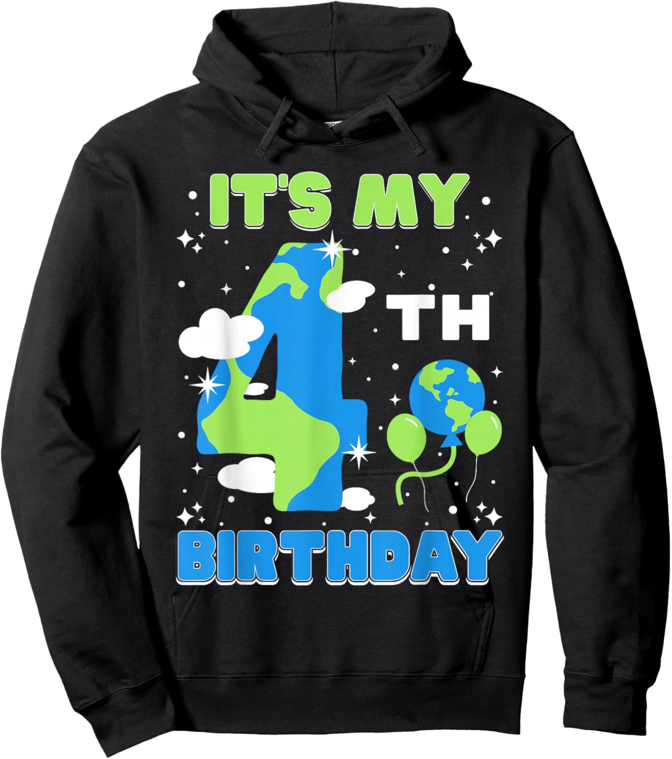 It's My 4th Birthday Earth Day 4 Years Old Kids Girls Boys Hoodie - Hoodie | Black