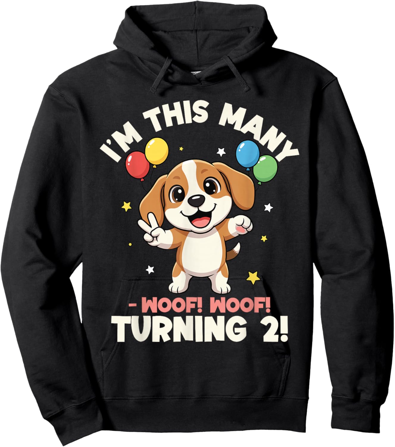 I’m This Many Woof Woof! Turning 2 Cute Puppy 2nd Birthday Hoodie - Hoodie | Black