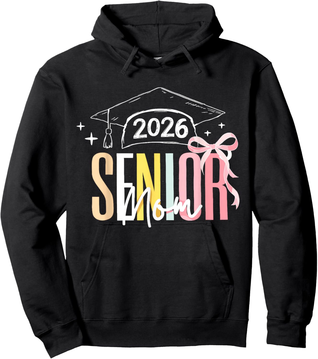High School Senior Mom Class of 2026 Graduation Bow Cap Hoodie - Hoodie | Black