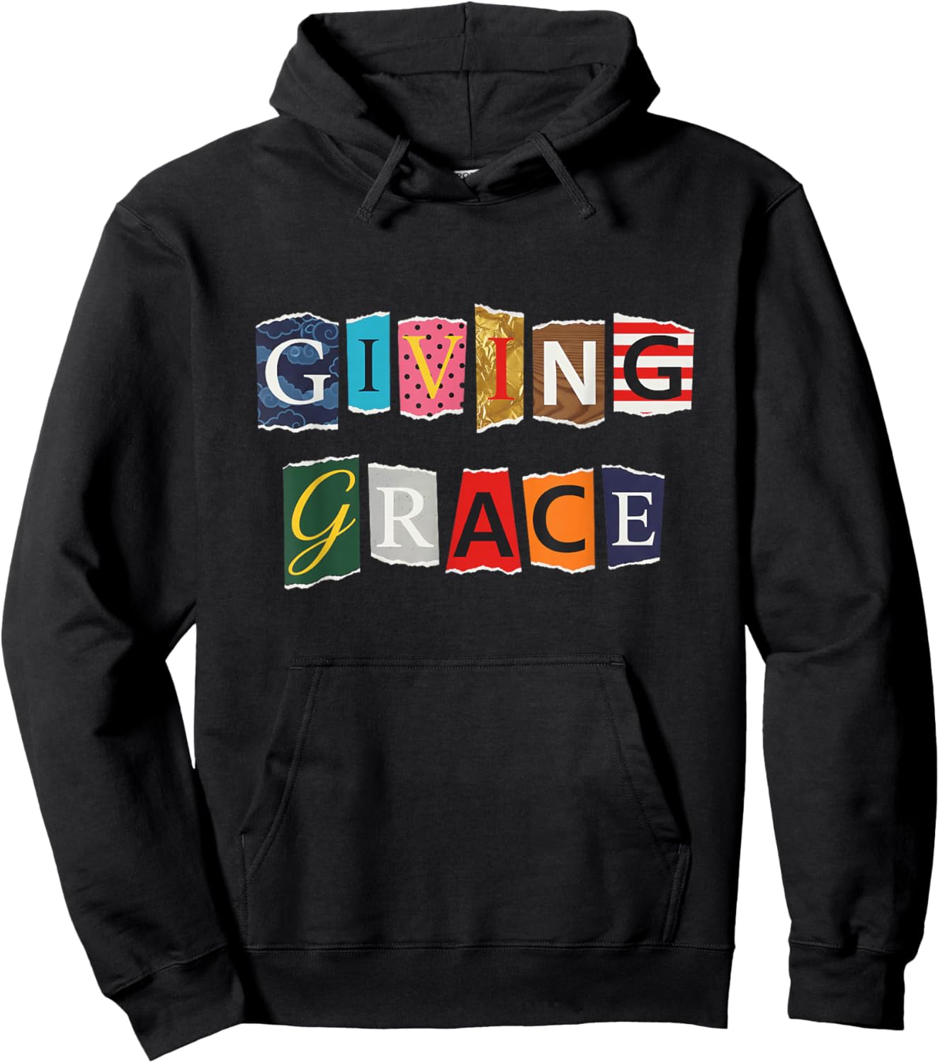 Giving Grace Funny Vintage Ransom Note Gen-Z Meme Hoodie - Hoodie | Black