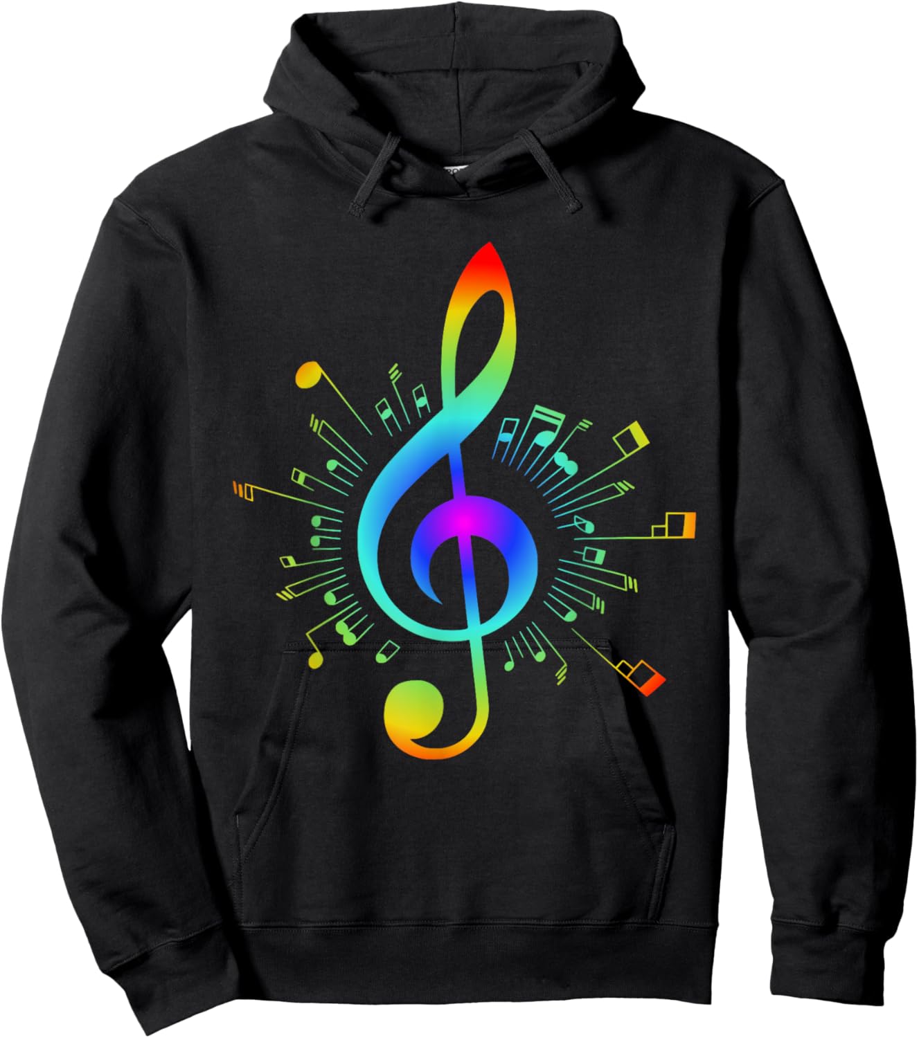 Colorful Treble Clef and Musical Notes Design for Music Love Hoodie - Hoodie | Black